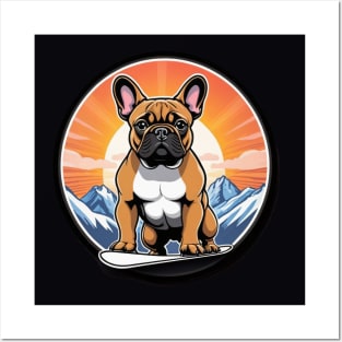 Majestic Snowboarding French Bulldog Posters and Art